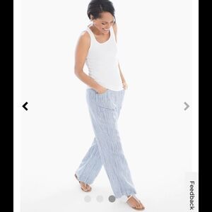 Chico’s 100% Linen  Beachy Boho Stripe Blue White Wide Leg Pants XS